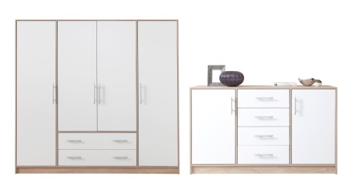Zestaw mebli Szafa 200 + Komoda 140 cm SPOTI dąb sonoma biały