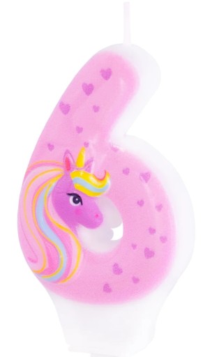 ŚWIECZKA NA TORT urodzinowa CYFRA 6 jednorożec UNICORN