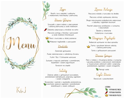 MENU WESELNE ŚLUBNE NA KOMUNIĘ CHRZEST Karta Dań 30 Wzorów Personalizacja