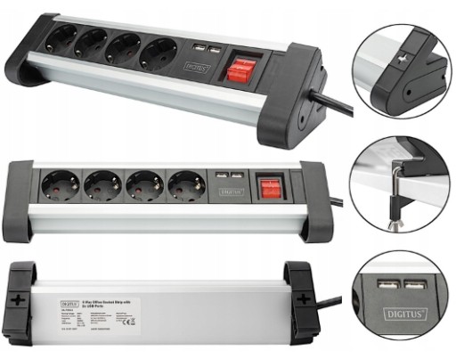 PRZEDŁUŻACZ LISTWA ZASILAJĄC 4 GNIAZD 1,5m USB A