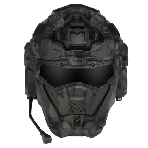 Taktyczny hełm pełnotwarzowy Airsoft z maską i zestawem słuchawkowym