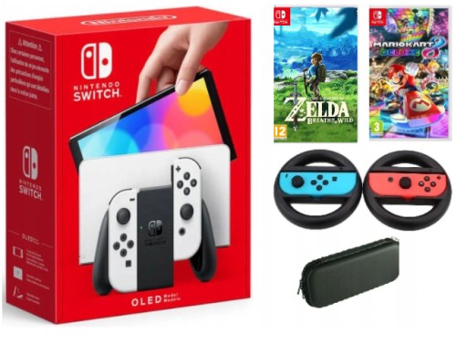 ZESTAW NINTENDO SWITCH OLED + AKCESORIA + 2 GRY