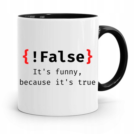 KUBEK CZARNY INFORMATYKA PROGRAMISTY !FALSE z Nadrukiem ze Zdjęciem