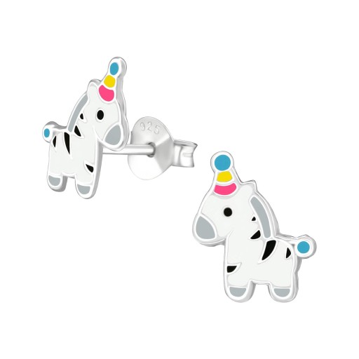SREBRNE KOLCZYKI 925 DLA DZIECKA DZIEWCZYNKI ZEBRA