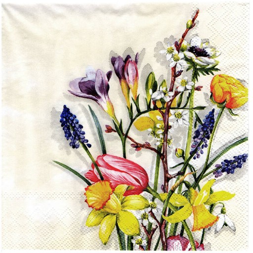 SERWETKA do decoupage 33x33cm - Spring flowers wiosenne kwiaty 1szt