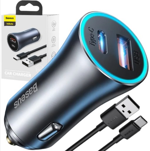 BASEUS SZYBKA ŁADOWARKA SAMOCHODOWA USB USB-C 40W + KABEL TYPE-C ZESTAW