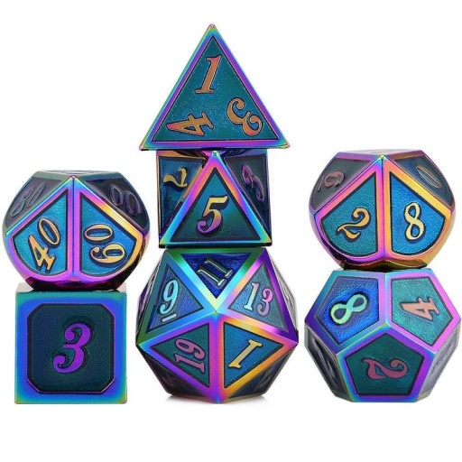 TĘCZOWY ZESTAW 7 METALOWYCH KOŚCI RPG