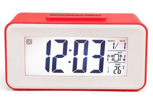 ZEGAR BUDZIK CYFROWY LCD TERMOMETR TIMER STEROWANY GŁOSEM CZERWONY