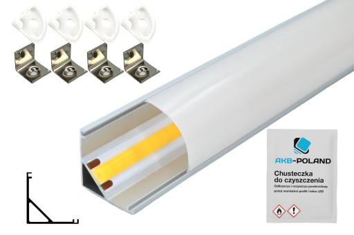 PROFIL Aluminiowy LED NAROŻNY Do Taśmy 2M Klosz Uchwyty ZaślepkI Chusteczka
