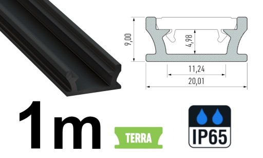 PROFIL LED WODOODPORNY IP65 DO TAŚMY LED CZARNY 1m