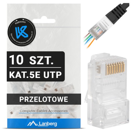 10X WTYK WTYKI KOŃCÓWKI WTYCZKA RJ45 8P8C UTP CAT KAT.5E PRZELOTOWE LANBERG