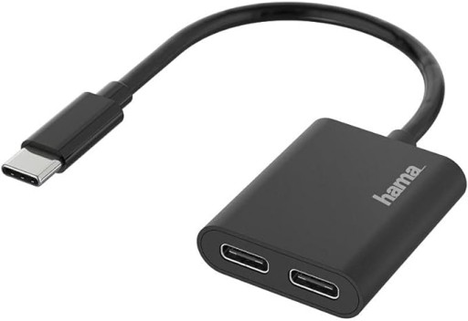 ADAPTER USB-C WTYK 2x USB-C GNIAZDO PRZETWORNIK 100W CZARNY HAMA