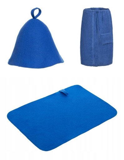SAUNA PAKIET MĘSKI DŁUGII BLUE KILT CZAPKA DYWANIK