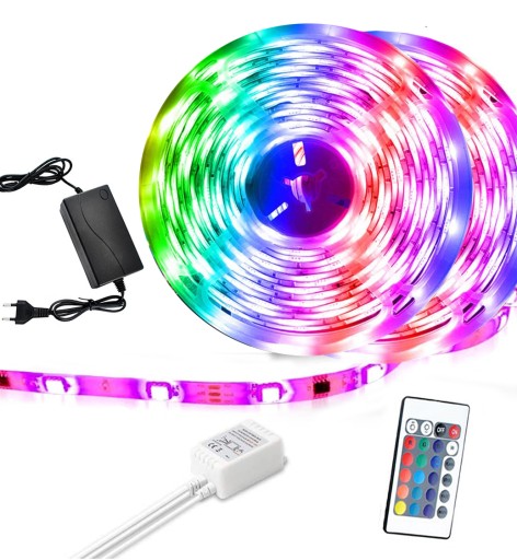 ZESTAW KOLOROWA TAŚMA LED RGB 5M +PILOT + ZASILACZ PREZENT LISTWA LEDOWA