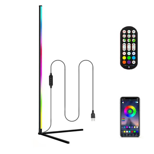 LAMPA LED NAROŻNA PODŁOGOWA STOJĄCA RGB APLIKACJA
