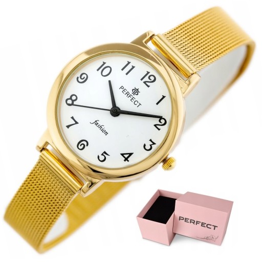 Zegarek damski Perfect RITA +BOX +GRAWER mesh złoty bransoletka siatka