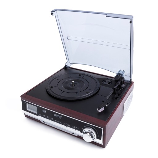 GRAMOFON RETRO Z GŁOŚNIKAMI STEREO RADIO FM AUX