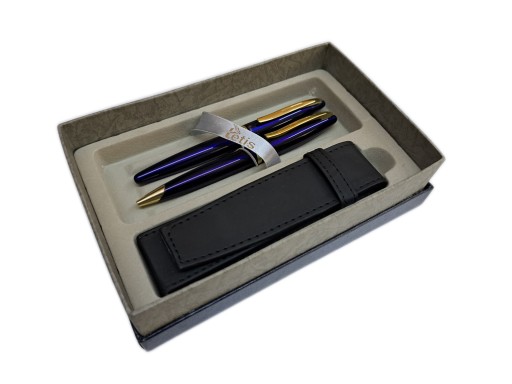 PIÓRO WIECZNE+DŁUGOPIS W ETUI KK740 NIEBIESKI