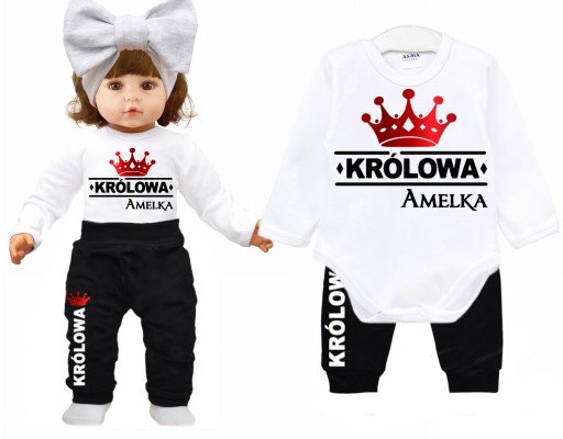 Komplet dziecięcy body spodnie KRÓLOWA IMIĘ r. 86