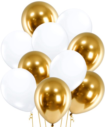 BALONY PASTELOWE BIAŁE ZŁOTE CHROMY MIX 30CM PIERWSZA KOMUNIA-10 SZTUK-9996