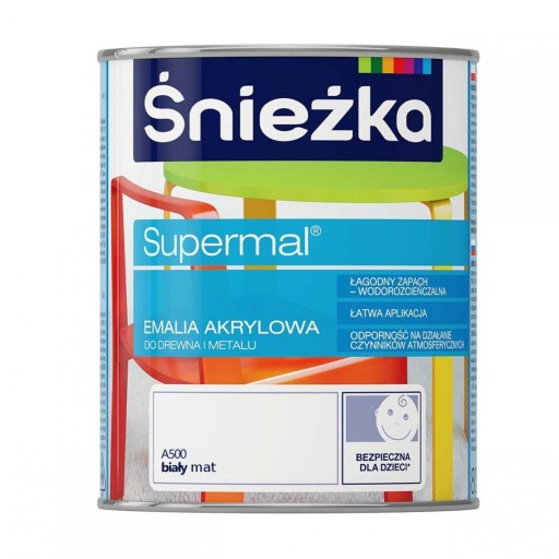 SUPERMAL ŚNIEŻKA EMALIA AKRYLOWA BIAŁA MATOWA 0.8L