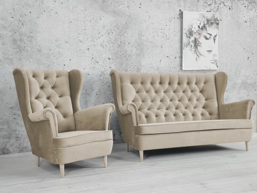 SOFA USZAK 2 osob + FOTEL USZAK styl skandynawski