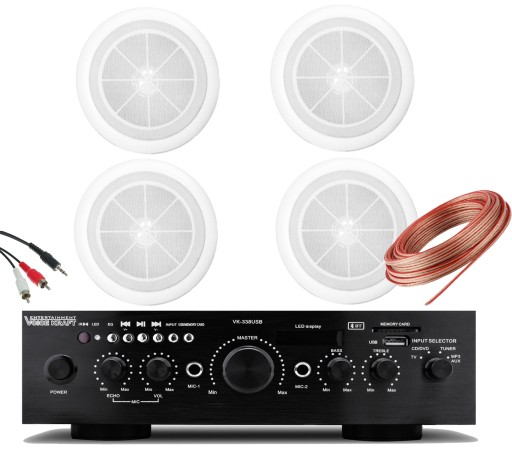 NAGŁOŚNIENIE SUFITOWE ZESTAW 4 szt BLUETOOTH KABLE