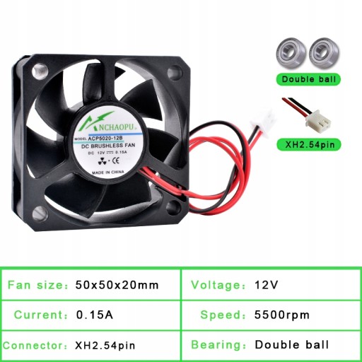 ACP5020 5cm wentylator 50mm 50x50x20mm DC5V 12V 24V