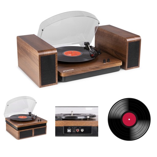 Stylowy Gramofon z głośnikami BT USB RCA + winyl