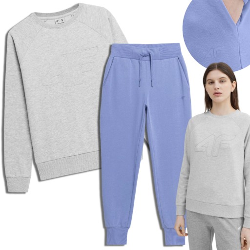 KOMPLET DRESOWY DAMSKI DRES 4F SPORTOWY BAWEŁNIANY BLUZA SPODNIE NA PREZENT