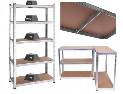 REGAŁ METALOWY Magazynowy do PIWNICY GARAŻU Ocynk MDF 180x90x30 875KG