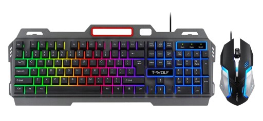 KLAWIATURA PODŚWIETLANA GAMINGOWA DLA GRACZY + MYSZ T-WOLF TF600 METALOWA