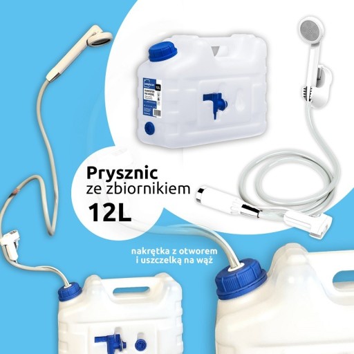 PRYSZNIC BEZPRZEWODOWY KEMPINGOWY BIWAKOWY ZE ZBIORNIKIEM Z KRANIKIEM 12L