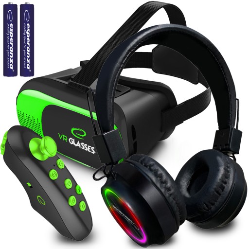 GOGLE OKULARY 3D VR DO TELEFONU + SŁUCHAWKI RGB BT