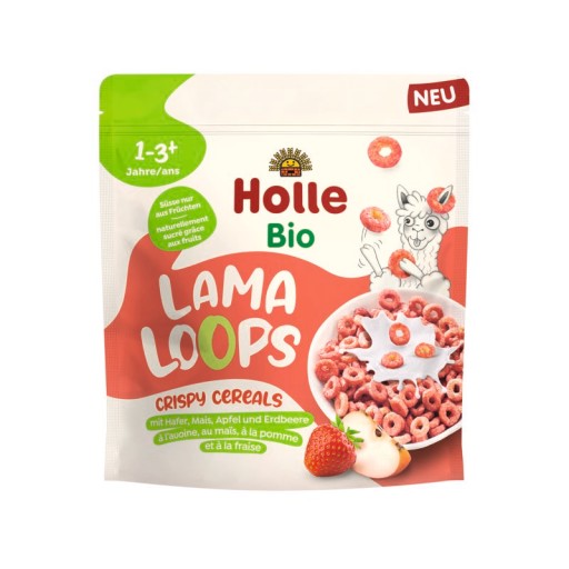 HOLLE BIO CHRUPIĄCE PŁATKI ZBOŻOWE KULECZKI KRĄŻKI TRUSKAWKOWA LAMA 125g