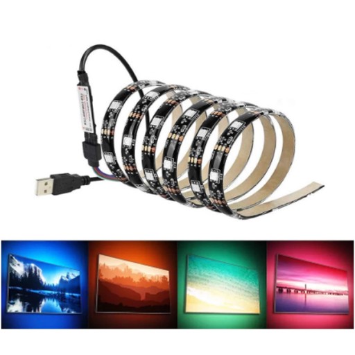 TAŚMA LED RGB USB 5M PODŚWIETLENIE TV PC LEDY ZAROWKA LAMPA