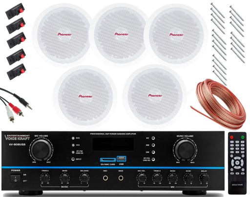 5 GŁOŚNIKÓW SUFITOWYCH PIONEER AMPLITUNER BLUETOOT
