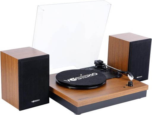 Gramofon Vosterio Bluetooth, 3-biegowy gramofon z głośnikami 15W