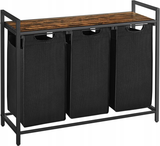 Kosz wolnostojący 3 PRZEGRÓDKI na pranie 3x38L 92,5x33x71 VINTAGE z półką