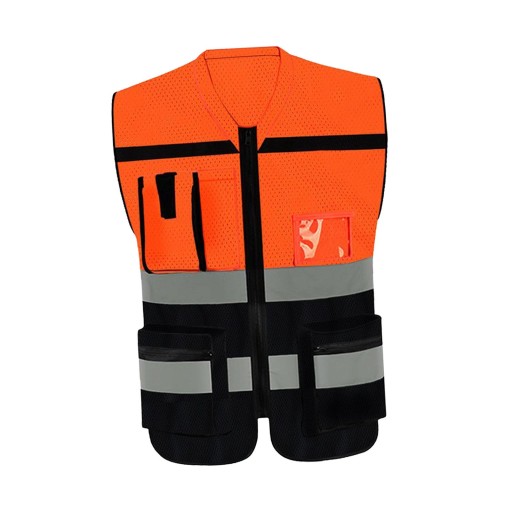 Kamizelka odblaskowa dla dorosłych Oddychająca kamizelka odblaskowa pomarańczowa czarna 2XL