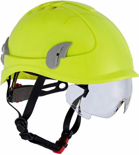 Kask budowlany z 4 punkowym paskiem i okularami