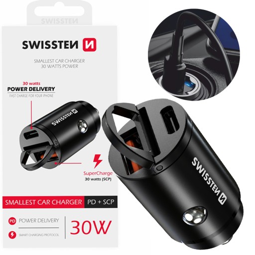 Ładowarka samochodowa USB USB-C 30W do gniazda zapalniczki SWISSTEN