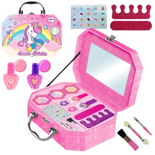 KUFEREK KOSMETYKÓW DLA DZIECI LAKIER PUDER CIENIE ZESTAW DO MAKIJAŻU MAKEUP