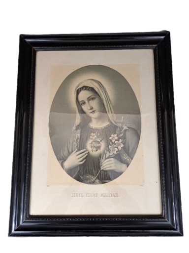 MATKA BOSKA, MADONNA, OBRAZ W DREWNIANEJ RAMIE
