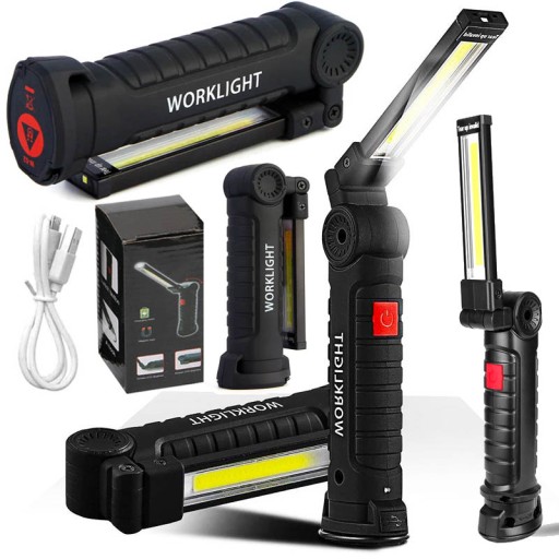 MOCNA LATARKA WARSZTATOWA LED COB LAMPA MAGNES 5w1
