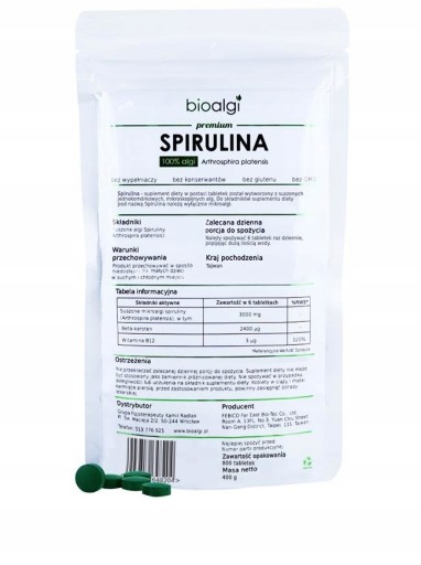 Spirulina 800 tabletek Bioalgi redukcja wagi
