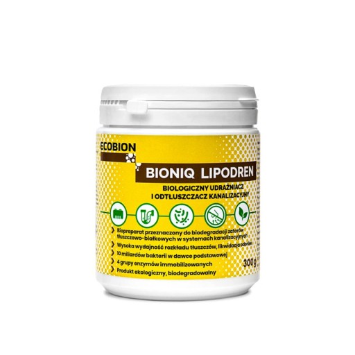 Odtłuszczacz BIOLOGICZNY BIONIQ LIPODREN USUWA TŁUSZCZE W RURACH SZAMBO POŚ