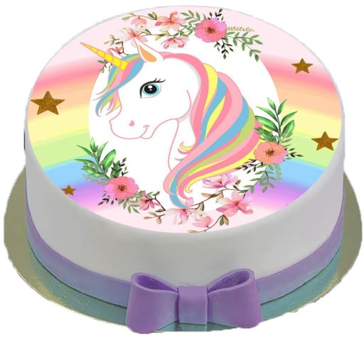 OPŁATEK NA TORT 26 JEDNOROŻEC Unicorn Tęczowy 20cm
