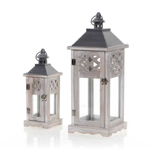 Drewniane latarnie lampiony 2 szt szare 32/46cm