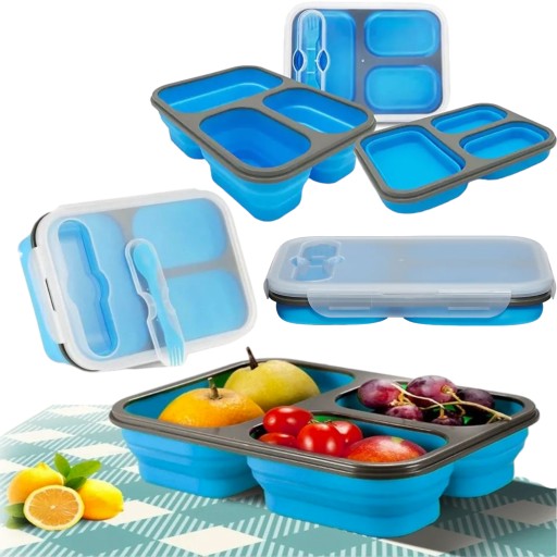 Pojemnik silikonowy plastikowy na żywność Duży 3w1 Pudełko LUNCH BOX